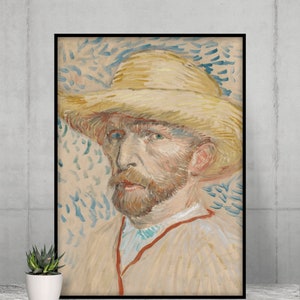 Self-Portrait with Straw Hat, Van Gogh artwork, Instant download, Vintage wall art, Famous paintings, Digital, Poster art, Printable artwork