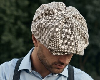 Berretto Tony, teppista, cappello da bandito, berretto da strillone in lana, cappello Peaky Blinders, cappello a 8 pannelli Baker Boy, berretto piatto irlandese, berretto piatto. Cappello in tweed