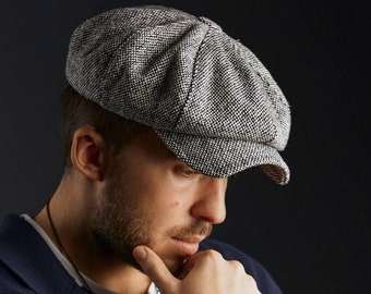 Schiebermütze Herren,Peaky Blinders Cap, Ivy Cap, Harris Tweed Hat, Shelby Wollkrone, Herringbone Wollmütze, Schirmmütze