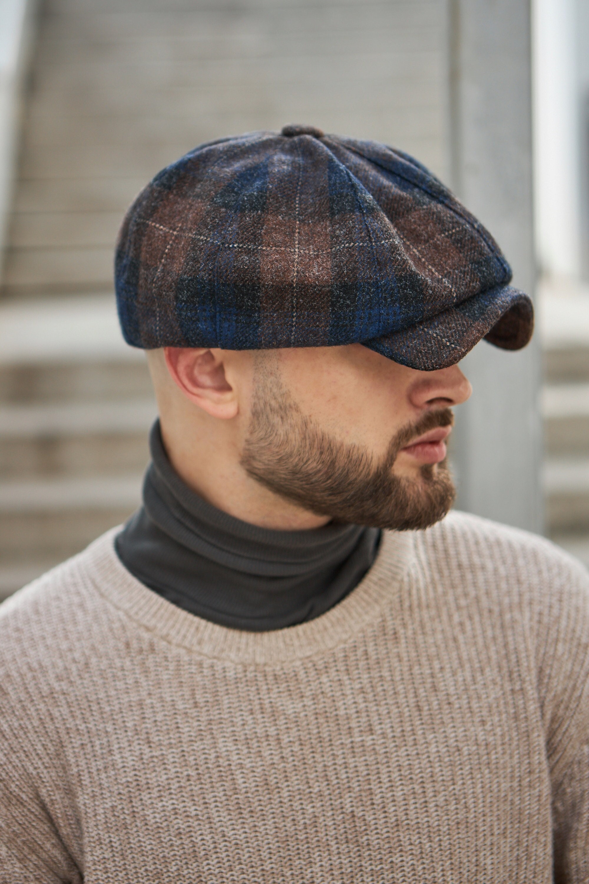 8 Panel Newsboy Cap for Men and Women, Flat Cap, Ivy Hat, Wool