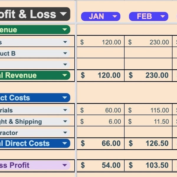 Profit and Loss Template - Perfect for small business - Automated Accounting graphs - P&L Chart - Bookkeeping/Finance Dashboard