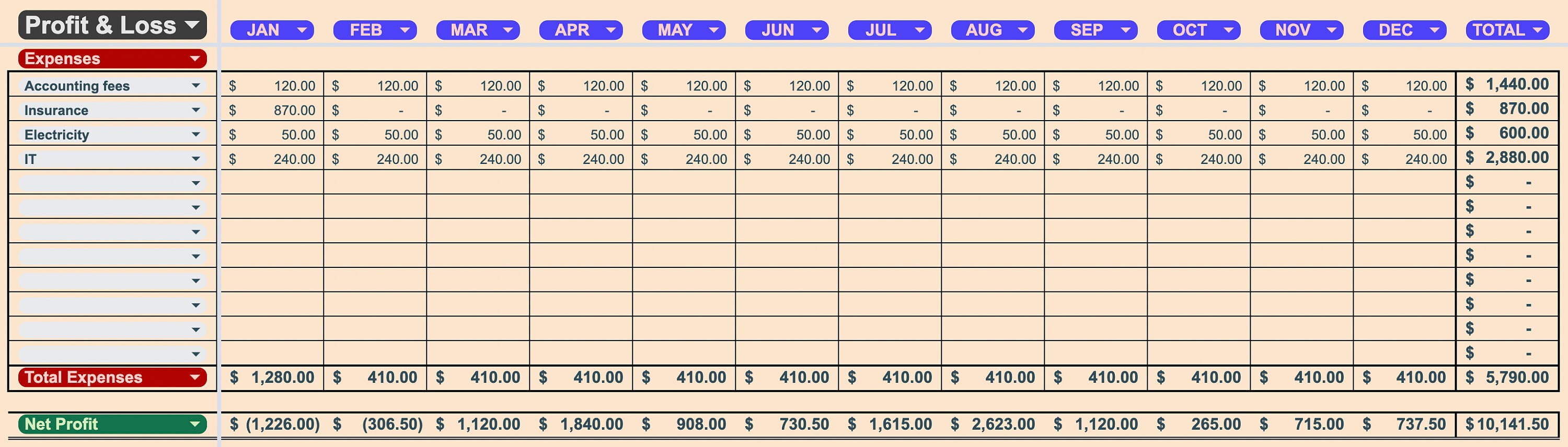 Profit and Loss Template - Perfect for Small Business - Automated ...
