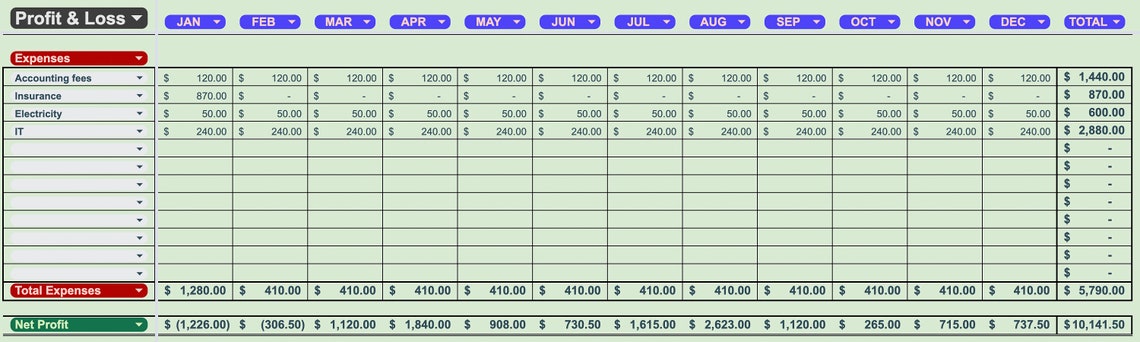 Profit and Loss Template - Perfect for Small Business - Automated ...