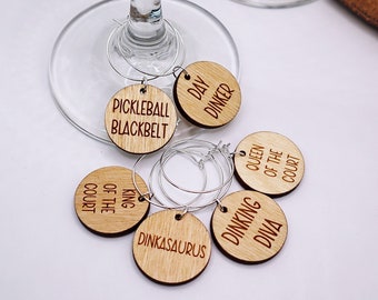 Funny Pickleball Wine Charms Set, Party Host Gift