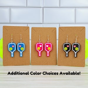 Pickleball Paddle Earrings, Acrylic Pickleball Jewelry, Heart Pickleball Gift for Players, Fun Sports Earrings, Pickleball Lover Gifts