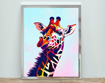 Jirafa Arte de pared imprimible, Estilo pop, Safari Animal, Descarga digital