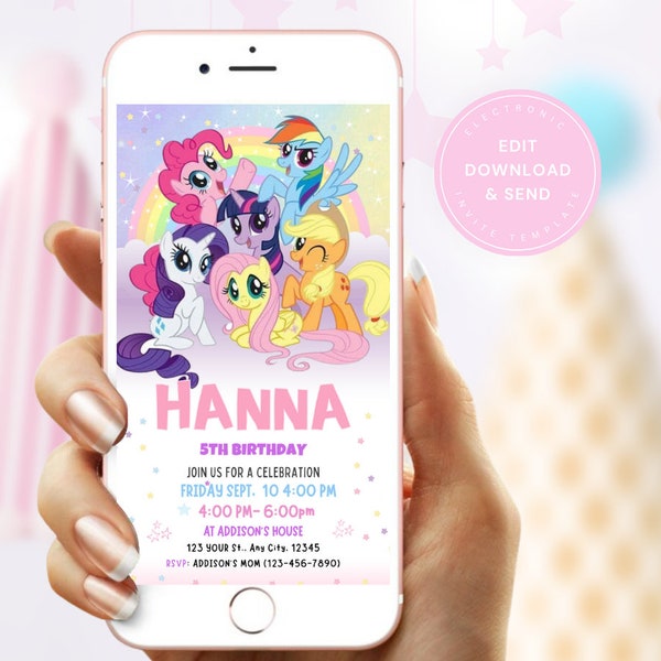 My Little Pony Invitation | Kids Birthday Invitation Template Mobile, kids Birthday Invitation, kids Editable invitation