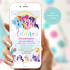 Editable My Little Pony Birthday Invitation | Little Pony Invite in Canva, Mobile Birthday invite, Kids party Template | Instant Download