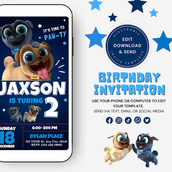 Puppy Dog Pals Birthday Invitation Template | Editable Digital Puppy Dog Pals Invitation |  Kids First Birthday Invitation