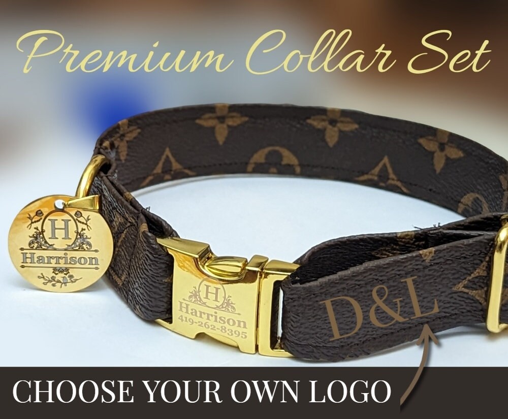 Extra Small Louis Vuitton Dog Collar and Leash - Royal Dog Collars -  Handmade, Premium, Designer Inspired