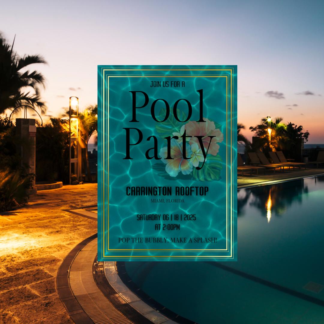 Invitations Abstract Ripple Editable Elegant Pool Party Invitation | Gold Border Water Ripple ...
