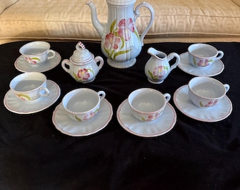 Juego de 6 piezas de vajilla italiana de mayólica Cantagalli Firenze pintada a mano, vintage. Pieza rara.