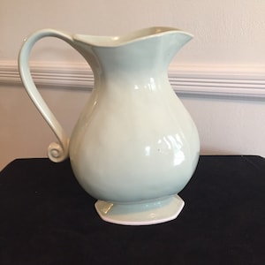 Large Vintage Juliska Octavia Pitcher in Cucumber with White Trim Finish