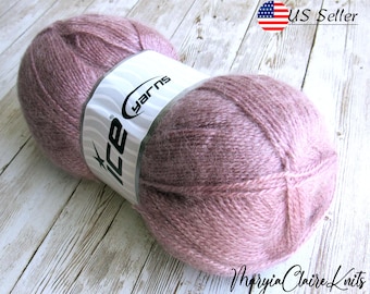 Dark Orchid Mohair Blend Yarn, Lightweight Mauve Yarn, Ice Yarns