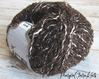 Brown Boucle Tweed Yarn, Soft Wool Cotton Blend