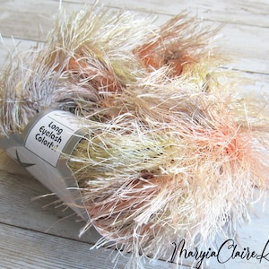 Multicolor long eyelash yarn, light camel eyelash yarn, peach yellow multicolor yarn, extra-long eyelash yarn, Ice yarn 69622.