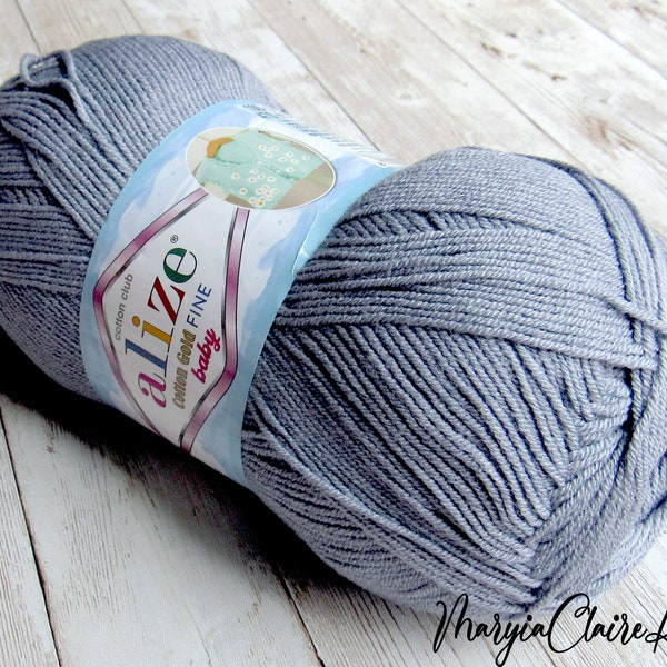 ALIZE Cotton Gold Fine Baby yarn Coal Grey 87, Lightweight Gray Cotton Acrylic yarn in Gray color, Alize Cotton yarn in Grey, USA seller.