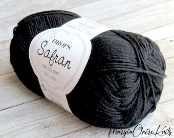DROPS Safran Black Cotton Yarn, 2 Sport Weight