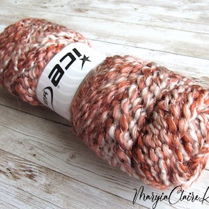 Metallic yarn in brown copper shades, acrylic-viscose blend yarn with rose gold lurex, brown shades wavy-soft yarn, Ice yarn 71624.