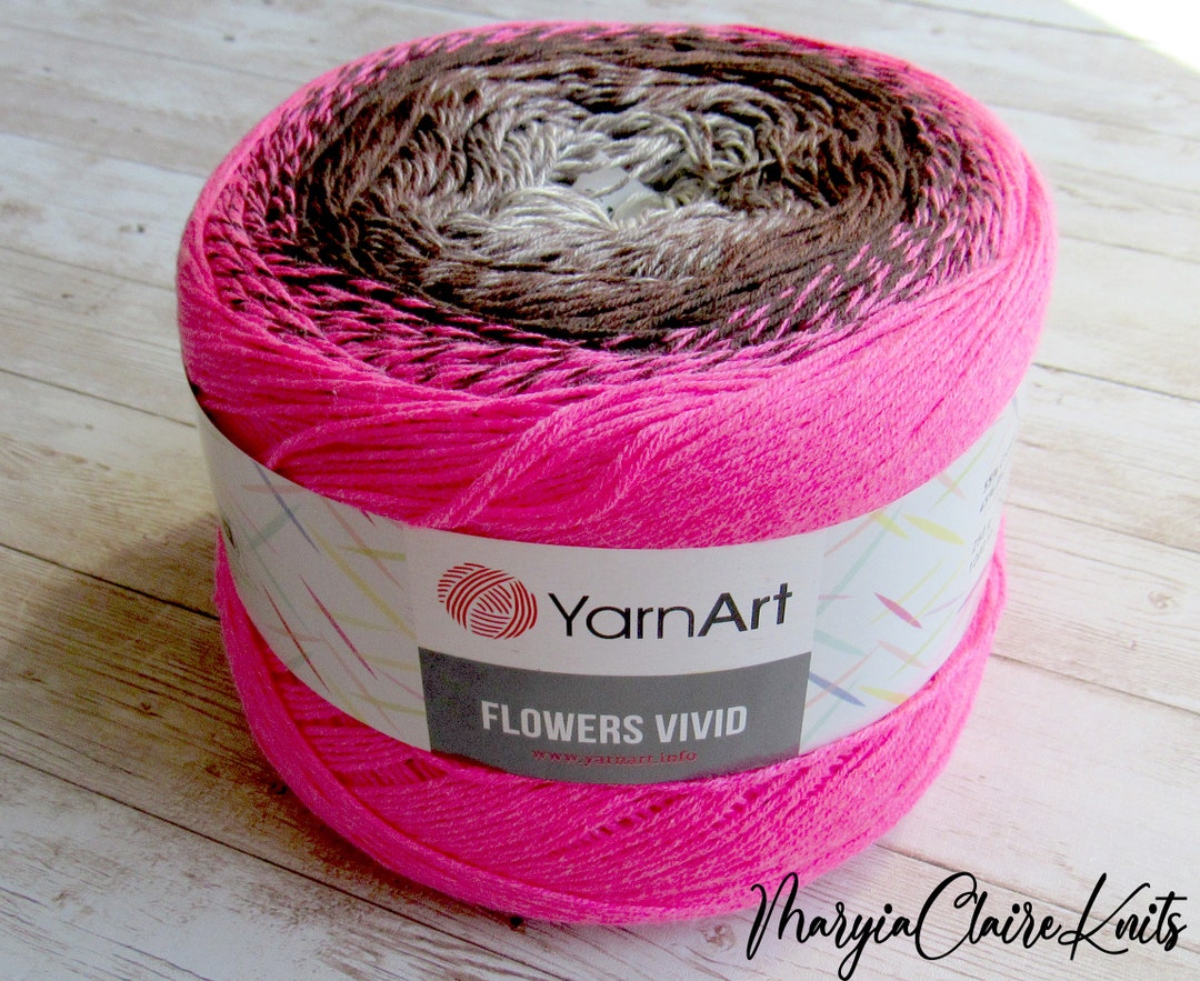 Yarn Art Flowers Vivid in Hot Pink and Brown, Multicolor Cotton Acrylic