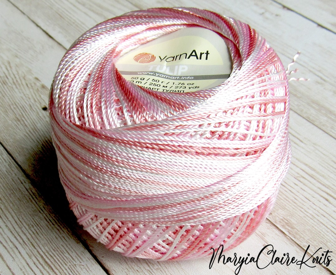 Yarnart Tulip Crochet Thread Variegated in Light Coral, Pink and White
