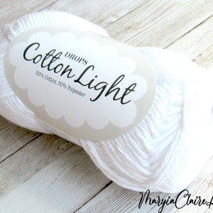 Cotton Light DROPS yarn in White 02, Solid White 3DK Lightweight Cotton blend yarn, White Cotton Polyester blend yarn, USA seller.