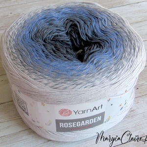YarnArt RoseGarden 315, 100% Cotton multicolor cake yarn , Cotton Cake Yarn in Blue and Gray shades, Cotton lightweight yarn, USA seller.