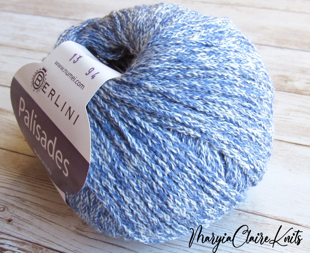 Merino Wool Cotton Yarn in Blue Mélange, Berlini Palisades Italian Wool
