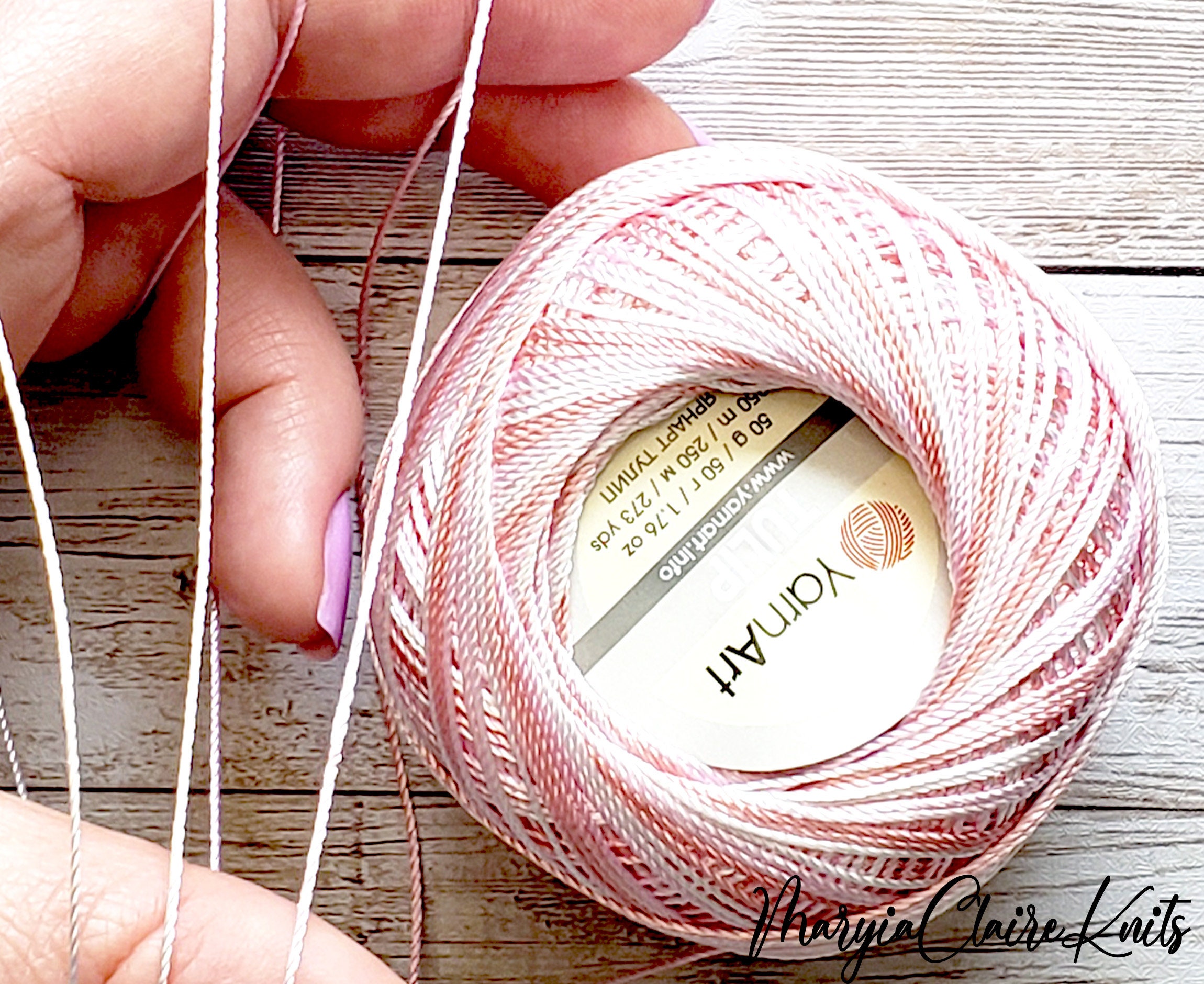 Yarnart Tulip Crochet Thread Variegated in Light Coral, Pink and White