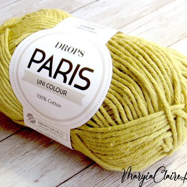 Drops Paris 100% Cotton yarn in Lime 61, Natural Pure Cotton yarn made in EU, Chartreuse summer eco-friendly yarn, USA seller.