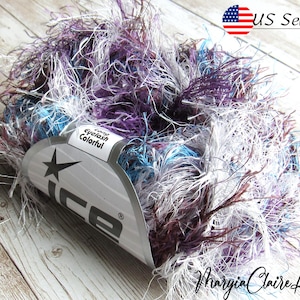 Colorful extra long eyelash yarn, Variegated gray,purple,burgundy,brown,blue eyelash yarn,Fur decor yarn, Iceyarn 43760, US seller.