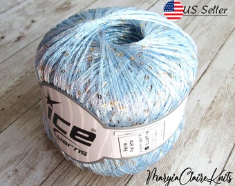 Light Blue Sequin Yarn, Thin Polyester Ice Yarns (50g)
