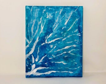 Abstract Coral Reef Acrylic Painting, Blue Coral Reef Acrylic Painting, Abstract White Coral Wall Art, Abstract Ocean Coral Painting,