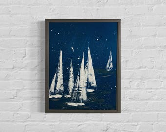 Original Sailboat Painting, Abstract Seascape  on Canvas, Boat Art, Beach House Decor