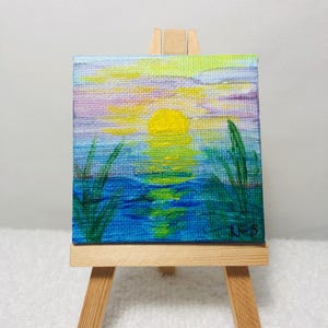 Mini Sunset Seascape Acrylic Painting | Original Coastal Art, Small Ocean Sunset Artwork | Handmade Acrylic Canvas Painting