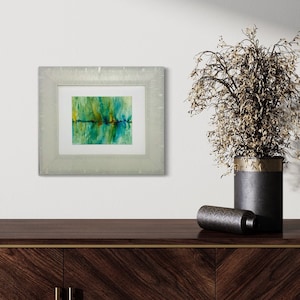 Original Watercolor Green Painting, Abstract Reflection Watercolor Wall Art, Minimalist Watercolor Painting