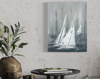 Sailboat Painting Original, Abstract Sailboat Acrylic Painting, Seascape Boat Painting Artwork