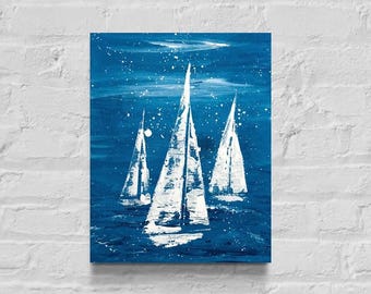 Sailboat Painting Original, Abstract Sailboat Acrylic Painting, Boat Painting Artwork, Nautical Home Decor, Beach House Decor
