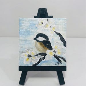 Mini Chickadee Original Painting – Acrylic Bird Art on Canvas, Small Nature Decor, Chickadee Bird Art – Small Acrylic Painting Original