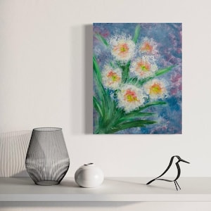 Abstract White flower Acrylic Painting, Hand-painted white blossoms canvas art, Contemporary floral art canvas acrylic