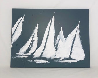 Sailboat Seascape Painting Original, Abstract Sailboat Acrylic Painting, Seascape Boat Painting Artwork