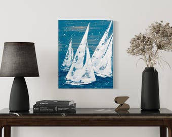 Sailboat Seascape Painting, Abstract Sailboat On Canvas, 16x20, Sailboat Decor, Boat Painting