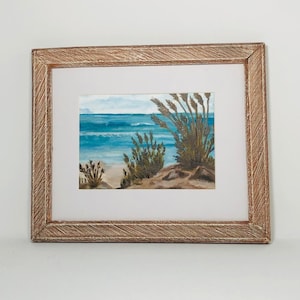 Hand Painted Beach Scene: Acrylic Seascape Painting with Frame, Coastal Landscape Wall Art, Beach House Decor