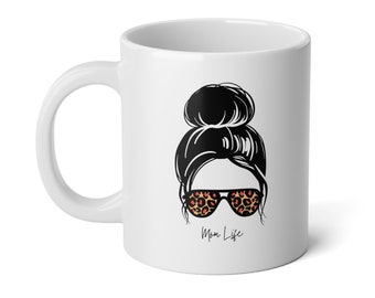 Mom Life Coffee Mug, Messy Bun Design, 20oz Ceramic Mug