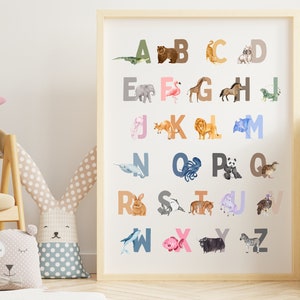 Cartel educativo de animales, alfabeto de animales, imprimibles para educación en el hogar, carteles para el aula, decoración de habitaciones para niños, DESCARGA DIGITAL