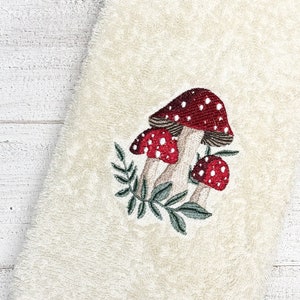 Cottagecore Mushroom Decor Hand Towels for Bathroom, Decorative Embroidered Toadstools on Hand Towel with Vintage Aesthetic, Gift for Her