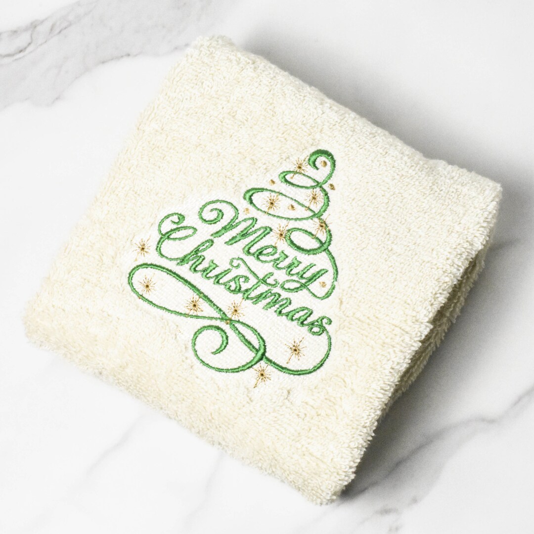 Christmas Tree Hand Towels, Bathroom or Kitchen, Traditional Christmas, Embroidered Hand Towels