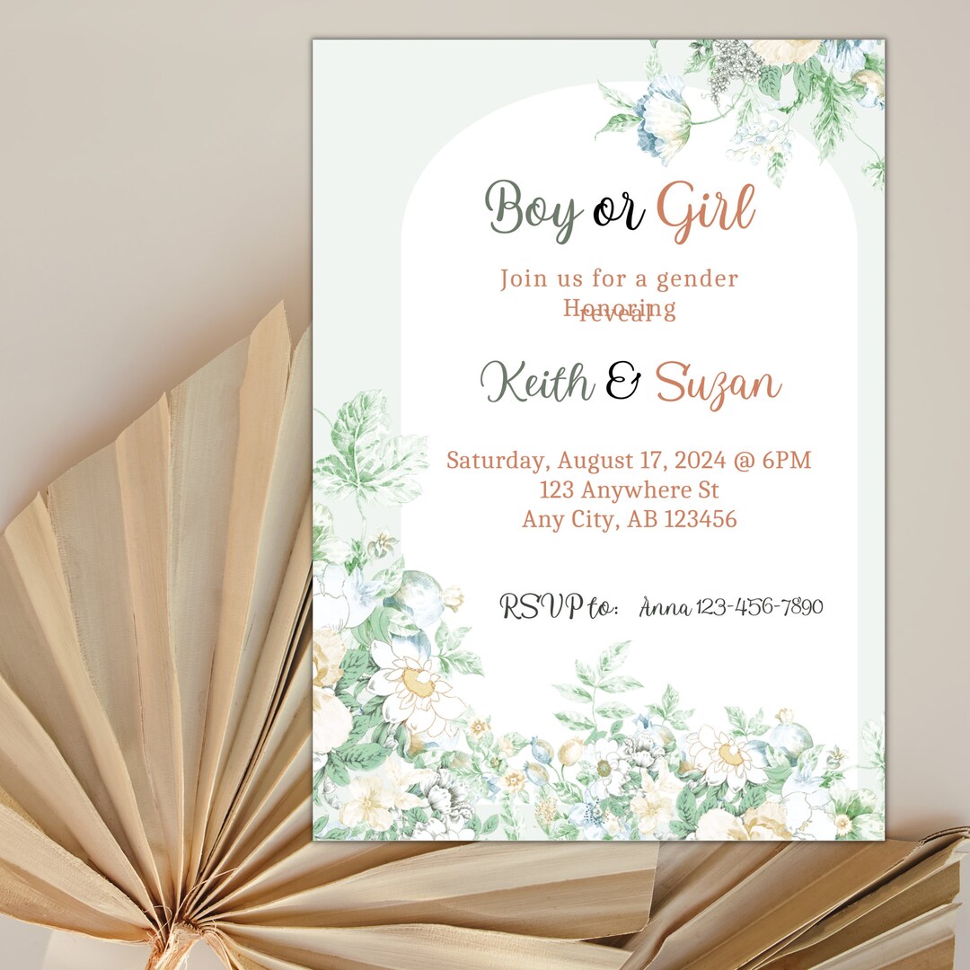 Baby Gender Reveal Invitation, Digital Invitation, Gender Reveal