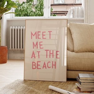 Meet Me At The Beach Print Trendy Coastal Art Pink Typography Poster Beach House Decor Ocean Wall Art Girly Print Digital Download 1 Print image 1