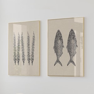 Jesus Feeds the 5000 Prints, Minimalist Jesus Posters, Set of 2 Prints, Bread and Fish Art Prints, Christian Poster, Digital Download